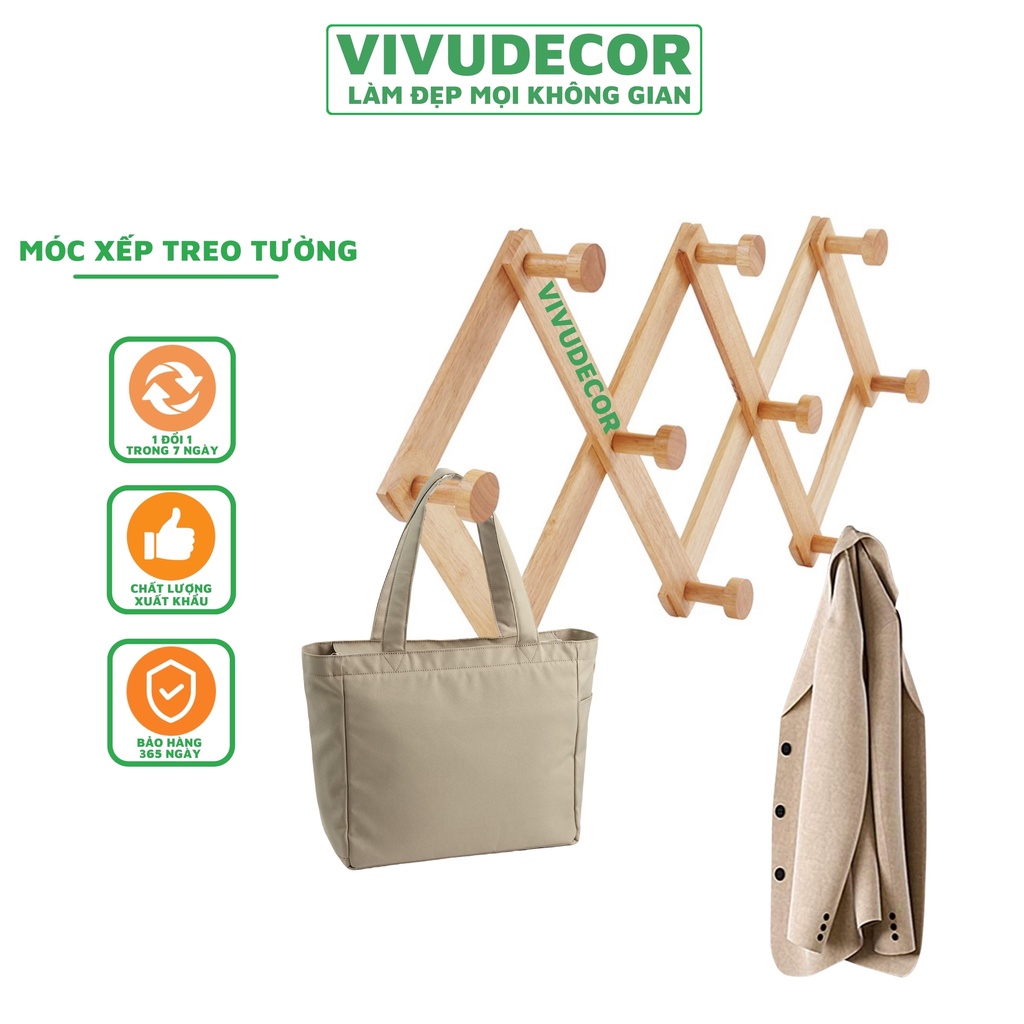 Móc treo tường Vivudecor 10 nhánh - Móc treo quần áo biến hình phù hợp với mọi không gian, móc xếp không cần khoan