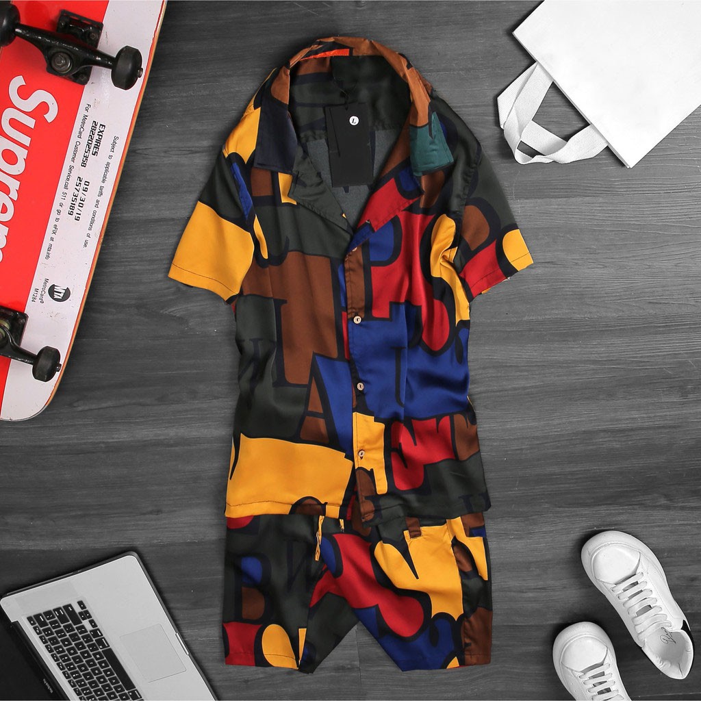 Bộ quần áo nam mùa hè chất lụa cotton co giãn - Mẫu hoạ tiết đi biển cực chất | BigBuy360 - bigbuy360.vn