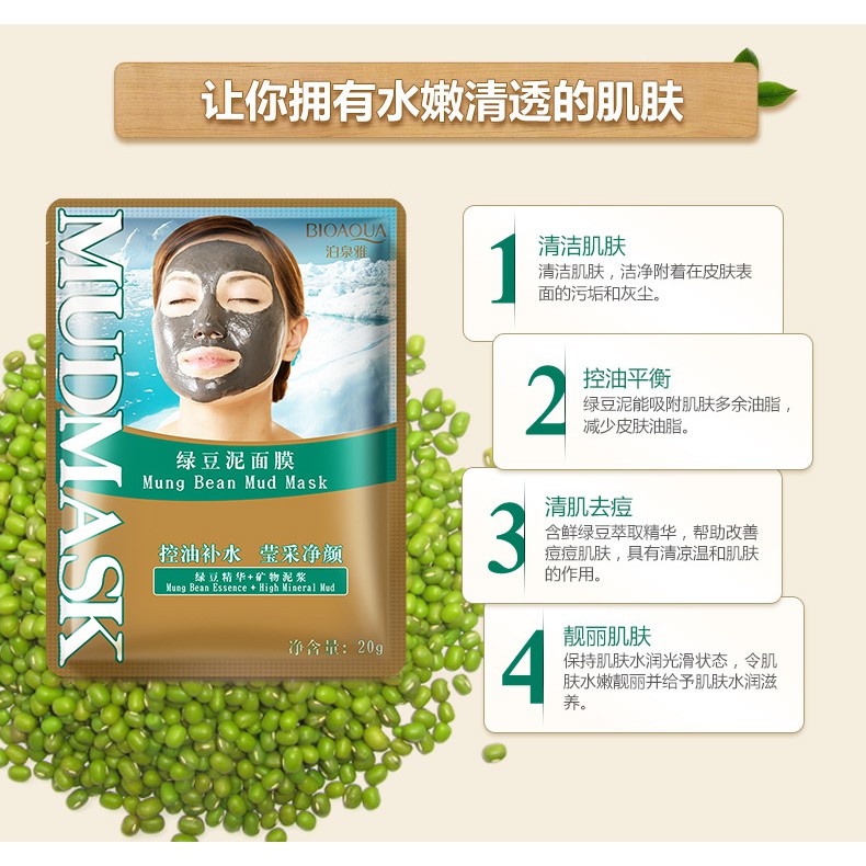 Lẻ 1 miếng Mặt Nạ Bùn Đậu Xanh Bioaqua Mung Bean Mud Mask