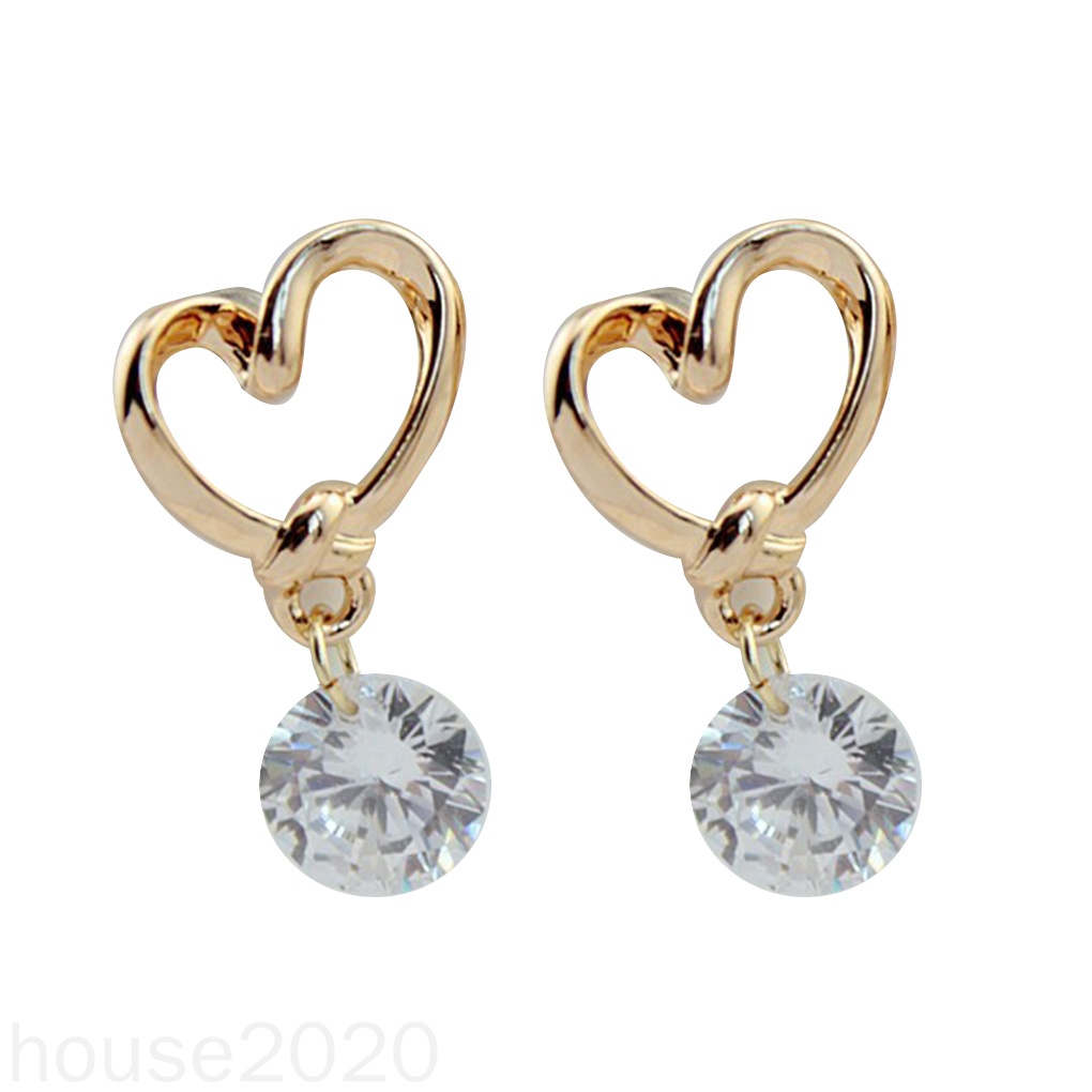 Set 2 khuyên tai hình trái tim đính đá zircon thời trang 2020 cho nữ