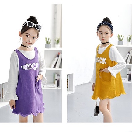 Set váy yếm bé gái chất thô đẹp tặng kèm áo trắng lỡ tay size 17-35kg [SV18]