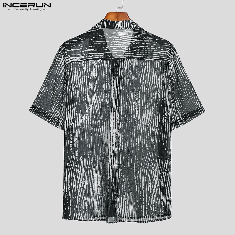Áo sơ mi INCERUN mỏng nhẹ họa tiết kẻ sọc cho nam