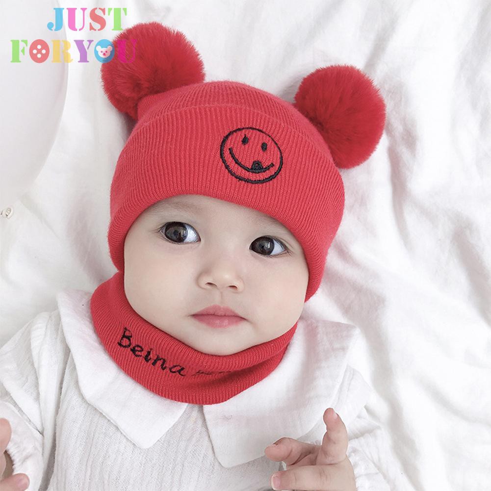 Mũ Beanie Đan Len Mềm Giữ Ấm Mùa Đông In Hình Mặt Cười Cho Bé Trai Và Gái