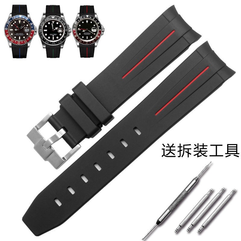 （Bolanxun） Dây đeo đồng hồ cao su phù hợp với dây đeo silicone cao su Rolex xanh và đen bóng nước Airmaster 116900
