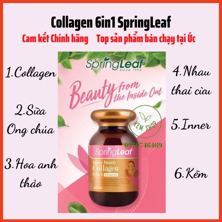 [CAM KẾT CHÍNH HÃNG] Viên COLLAGEN SPRING LEAF INNER BEAUTY COLLAGEN 6-IN-1, Collagen 6 trong 1 Úc hộp 90 viên/180 viên