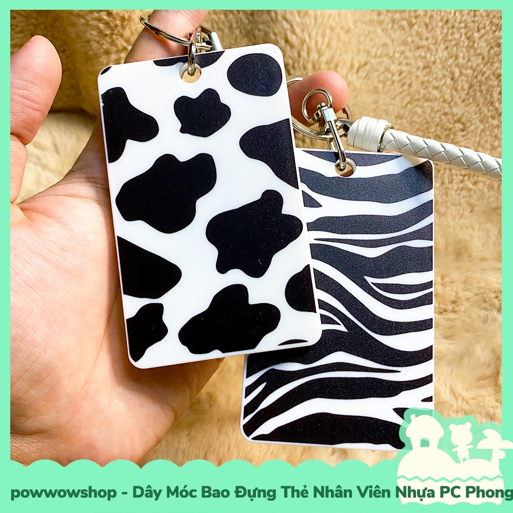 [Sẵn VN - Hỏa Tốc] Dây Móc Bao Đựng Thẻ Nhân Viên Nhựa PC Phong Cách Dairy Cow Bò Sữa &amp; Zebra Ngựa Vằn