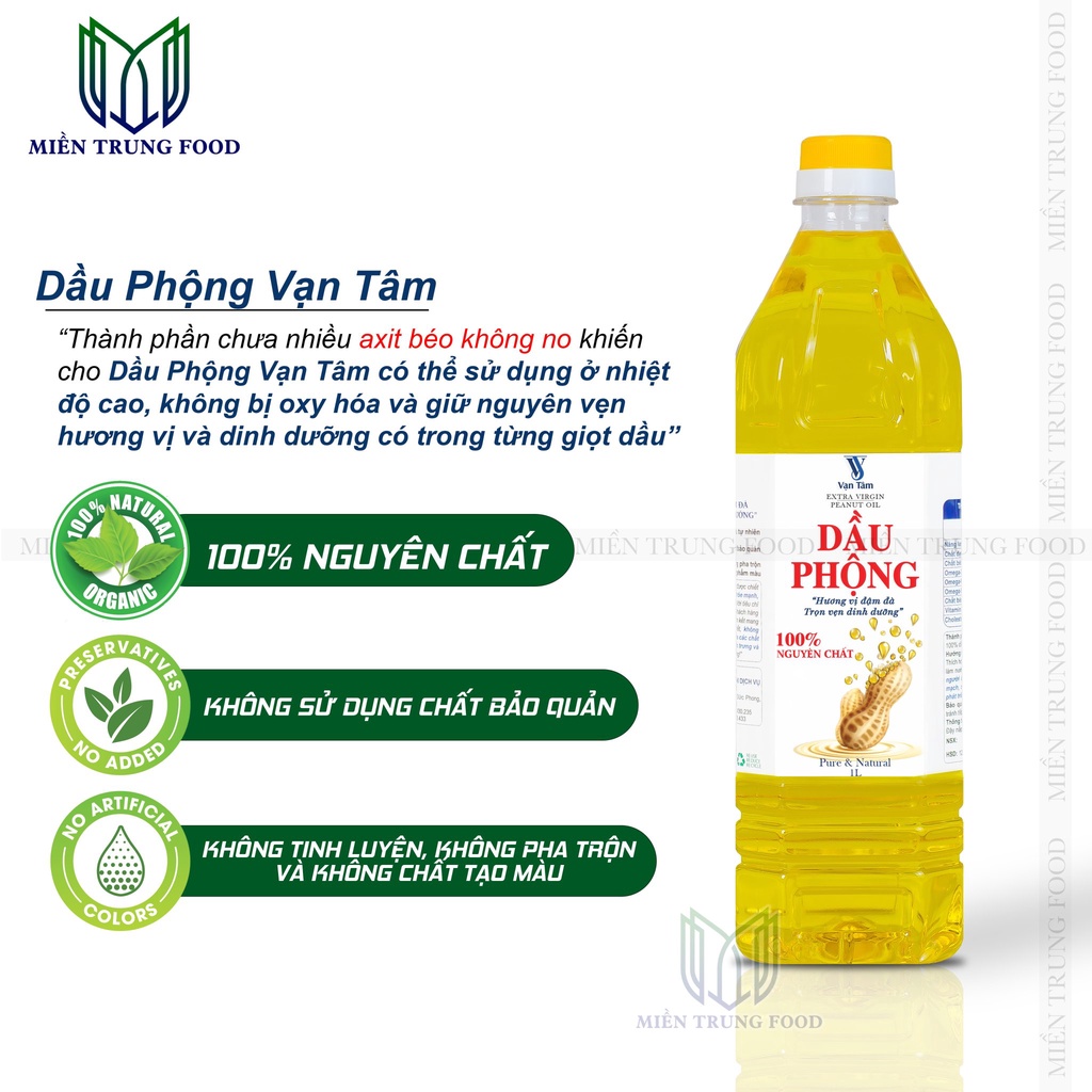 Dầu đậu Phộng hữu cơ nguyên chất 100% giàu omega, vitamin, không cholesterol, được kiểm nghiệm an toàn , chai 1L