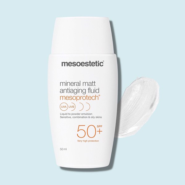 Kem chống nắng quang phổ rộng Mesoestetic Mineral Matt Antiaging Fluid Mesoprotech SPF 50+ 50ml