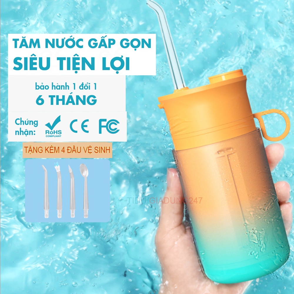 Máy Tăm Nước Cầm Tay Cleaner [FREE] Tăm Nước Vệ Sinh Răng Miệng, Làm Sạch Kẽ Răng, Tặng 4 Đầu Vệ Sinh, Bảo Hành 6 Tháng