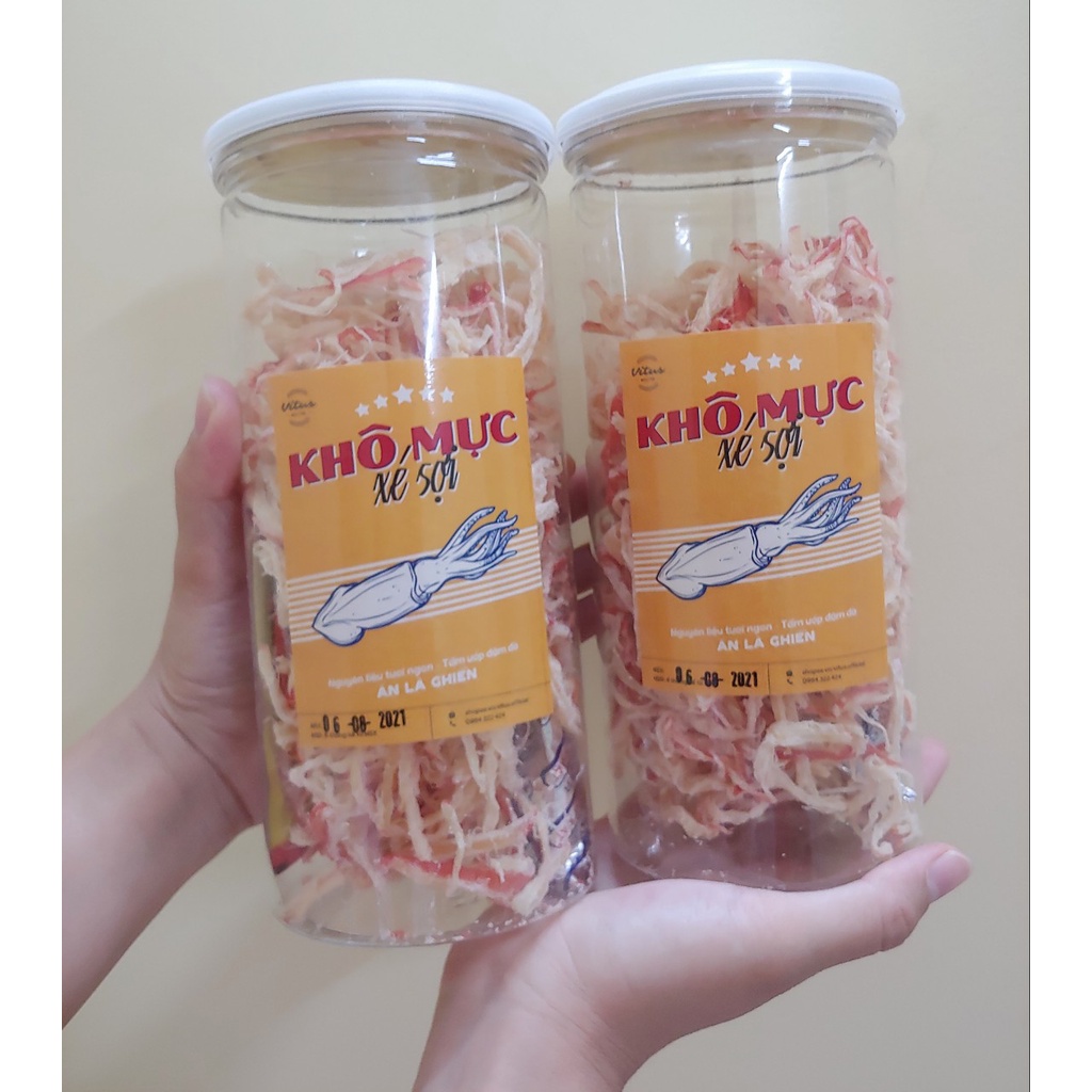 Khô mực xé sợi hấp nước dừa hũ PET 250g siêu ngon đậm vị, đồ ăn vặt VITUS | BigBuy360 - bigbuy360.vn