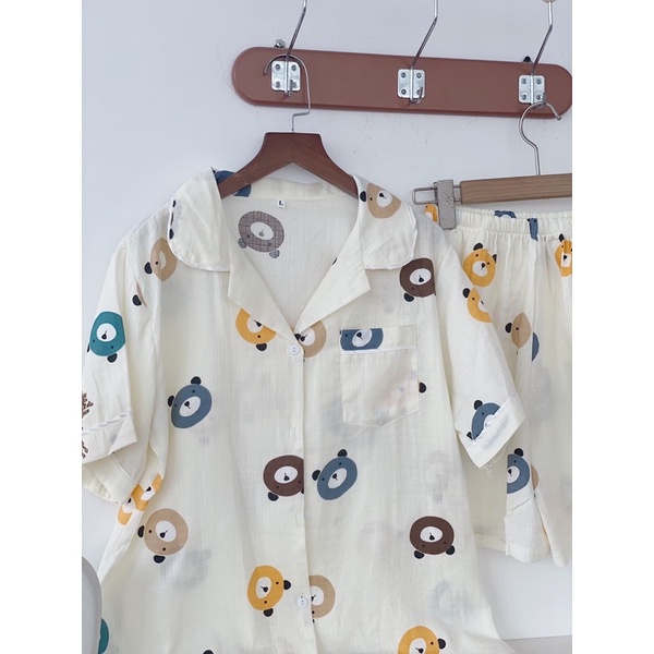 Bộ Pijama Xô Nhật Sợi Tre Bộ Ngủ Nữ Bộ Mặc Nhà Dễ Thương Đồ Bộ Nữ Chất Siêu Mát Vải Xô Sợi Tre Tay Cộc Quần Cộc