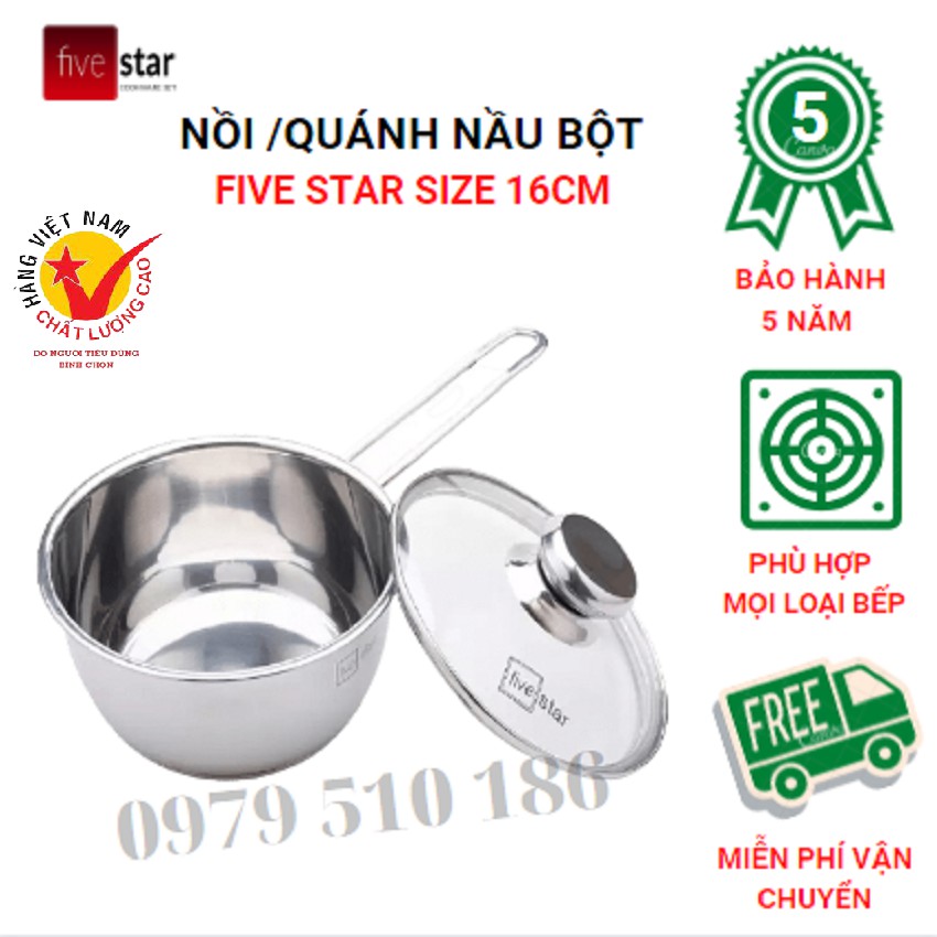 Nồi/quánh nấu cháo bột cho bé inox 430 loại 16cm ,3 đáy bếp từ nắp kính thương hiệu Five star[Bảo Hành 5 năm]