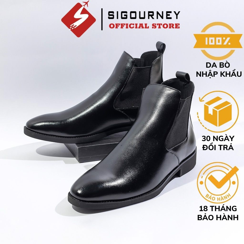 Giày Chelsea Boots nam cao cổ SIGOURNEY BOOTS-01 da bò nhập khẩu BH 18 THÁNG