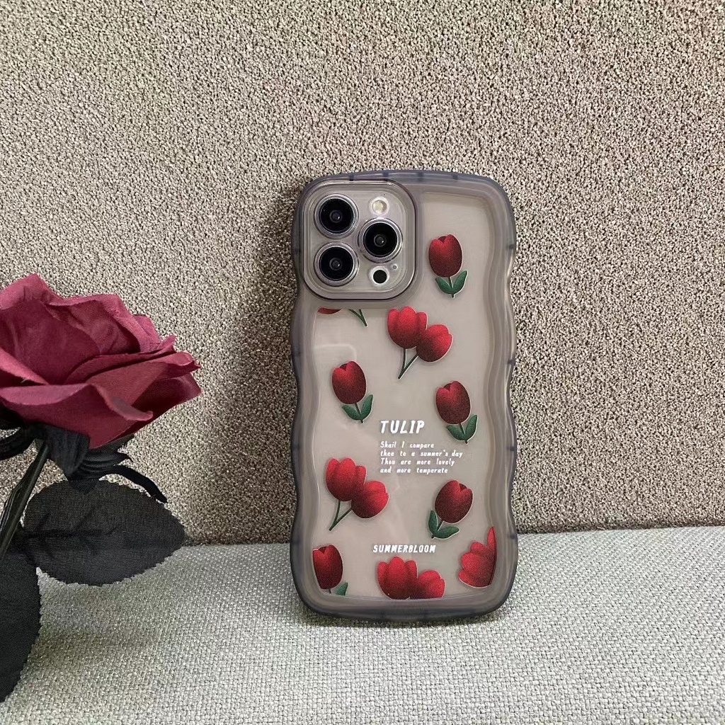 Ốp Điện Thoại Mềm Hình Hoa tulip Đen Gắn Dây Xích Cho iphone 13 13 promax X XS XR 11 11 pro max 12 12 pro 12 pro max