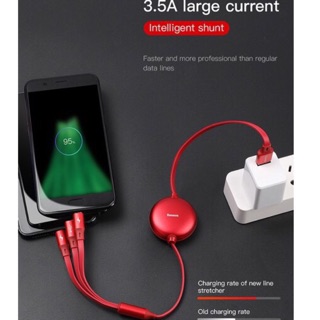 Cáp sạc dây rút baseus little octopus lv391 tích hợp 3 đầu type c / micro usb/ lightning 3.5a 1.2m - chính hãng
