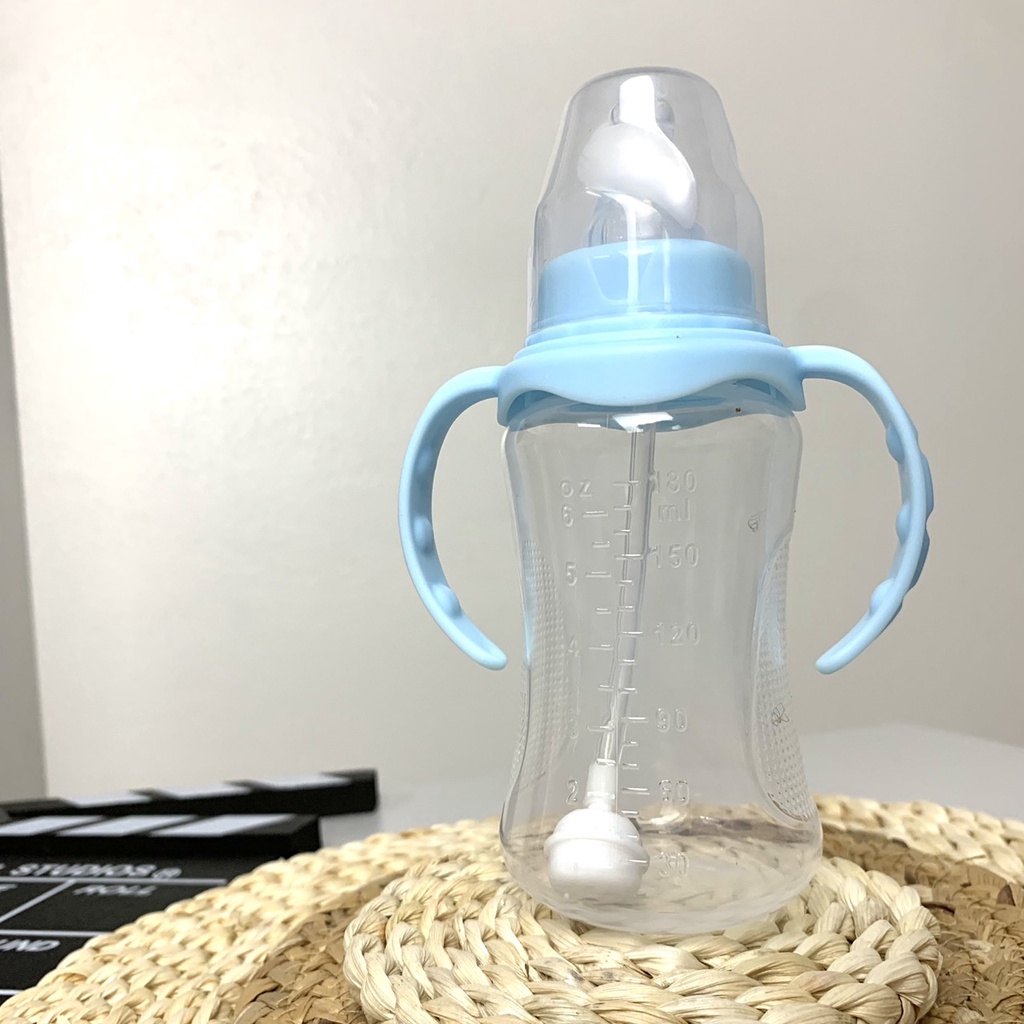 Bình sữa cho bé, bình uống nước cho bé chống sặc có tay cầm xoay 360 tiện lợi (180ml)