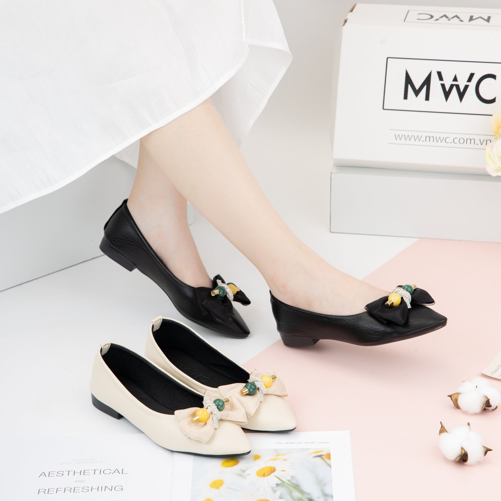 [Mã FATHANG5 giảm 10K đơn 50K] Giày búp bê đính nơ cách điệu siêu xinh MWC NUBB- 2224