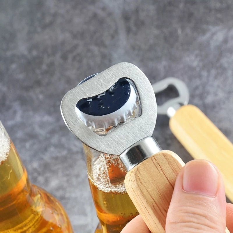 Kitchen  Wine Beer Soda Glass Cap Bottle Opener ,Bartender Wooden Rubber Bottle Opener Handheld Corkscrew
