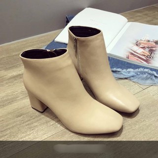 Bốt da khóa cạnh gót vuông 7p