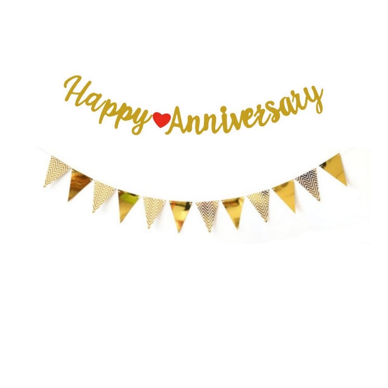 Chữ Happy anniversary ánh kim ( kèm tim đỏ)