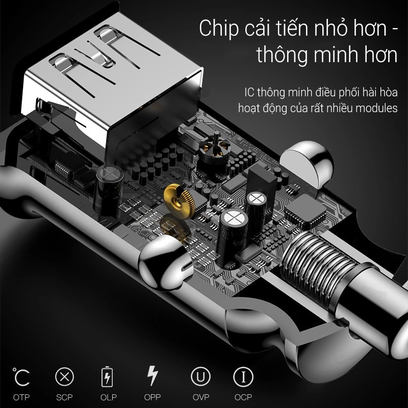 Sạc Điện Thoại 2 Cổng USB 5V 3.4A Trên Ô Tô - Baseus Small crew Car Charger, Chính Hãng siêu bền | BigBuy360 - bigbuy360.vn