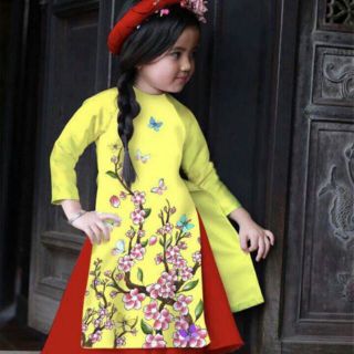 Áo dài cách tân bé gái vải phi lụa hàng shop 8-30kg