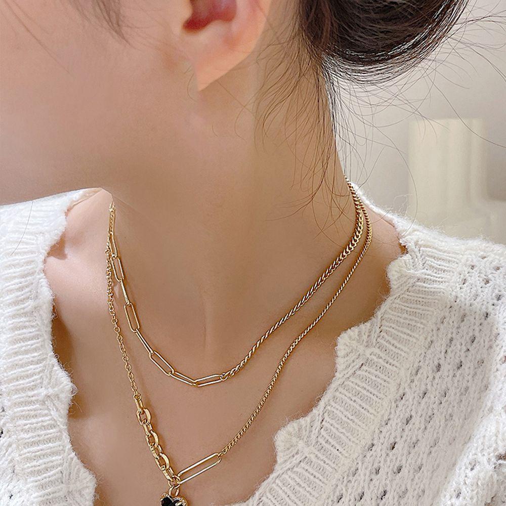 Vòng cổ Hai Lớp Mặt Trái Tim Sang Trọng Thời Trang Cho Nữ