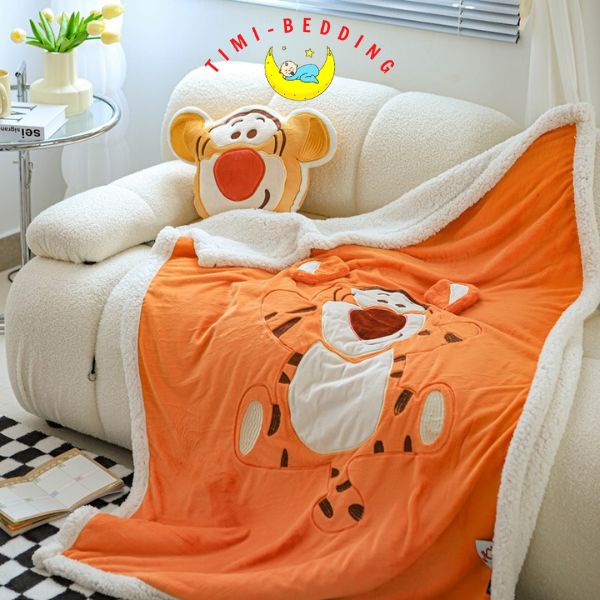 Chăn mền lông cừu cho bé hoạt hình disney cao cấp mềm mại 1,2x1,5m có tặng kèm gấu bông – Timibedding