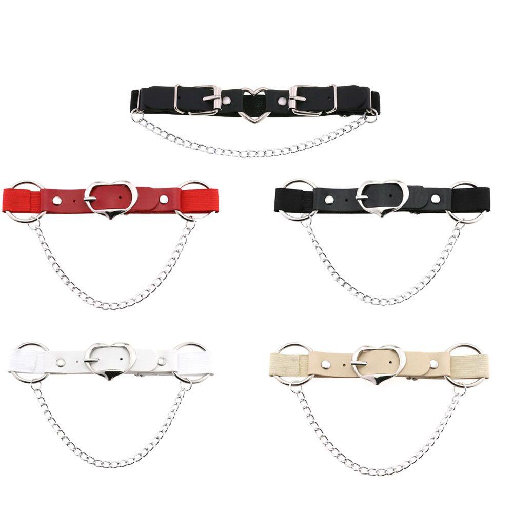 Dây Đeo Đồng Hồ Bằng Da PU Màu Ngà Khóa Kim Loại Trái Tim Phong Cách Goth Cá Tính Dành Cho Nữ