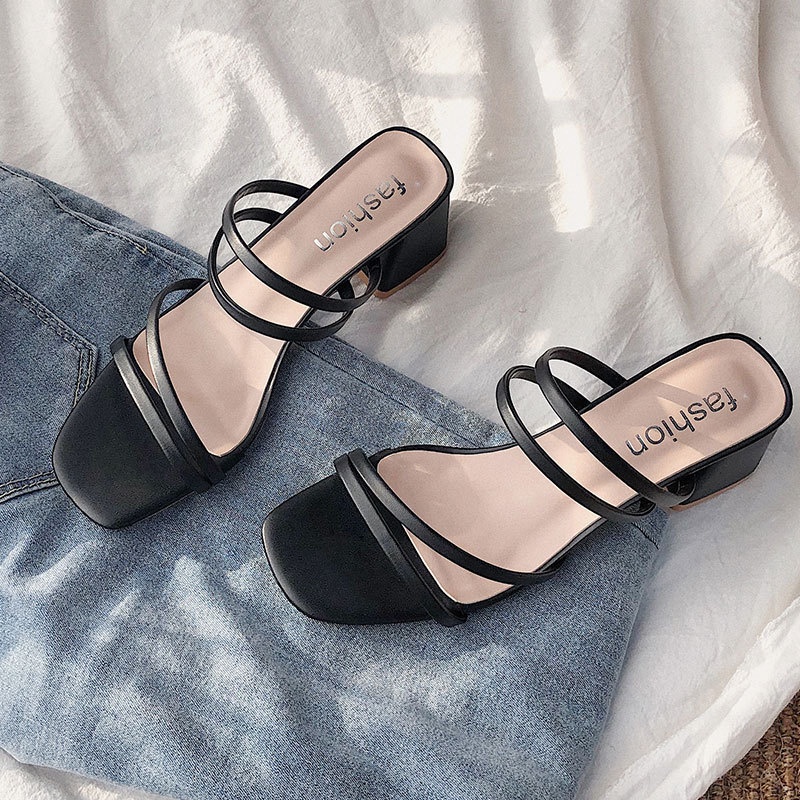 Giày big size nữ sandal size 40 41 42 da mềm gót vuông