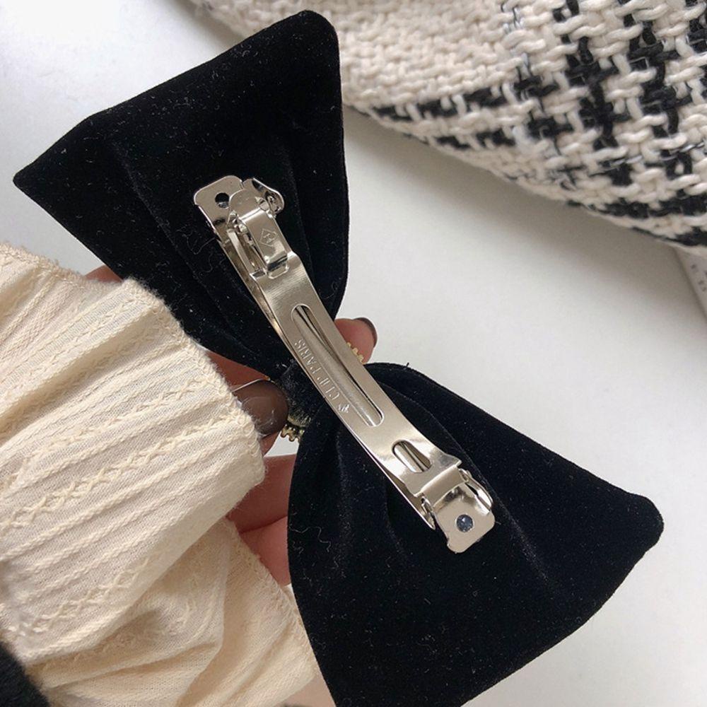 Kẹp Tóc Nơ Vải Nhung Màu Đen Phong Cách Vintage Dành Cho Nữ