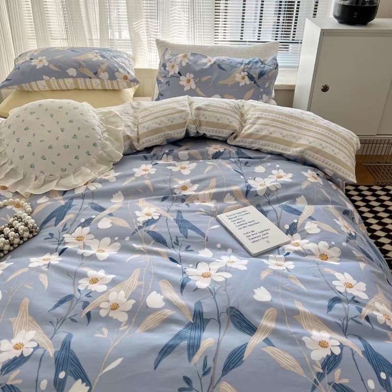 Set Bộ Vỏ Chăn Ga Cotton Living Hoa Nhí Chất Cotton Thoáng Mát (shinbedding)