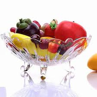 BÁT THỦY TINH PHA LÊ THẢ HOA ĐỂ QUẢ 3 CHÂN TRẮNG CAO CẤP