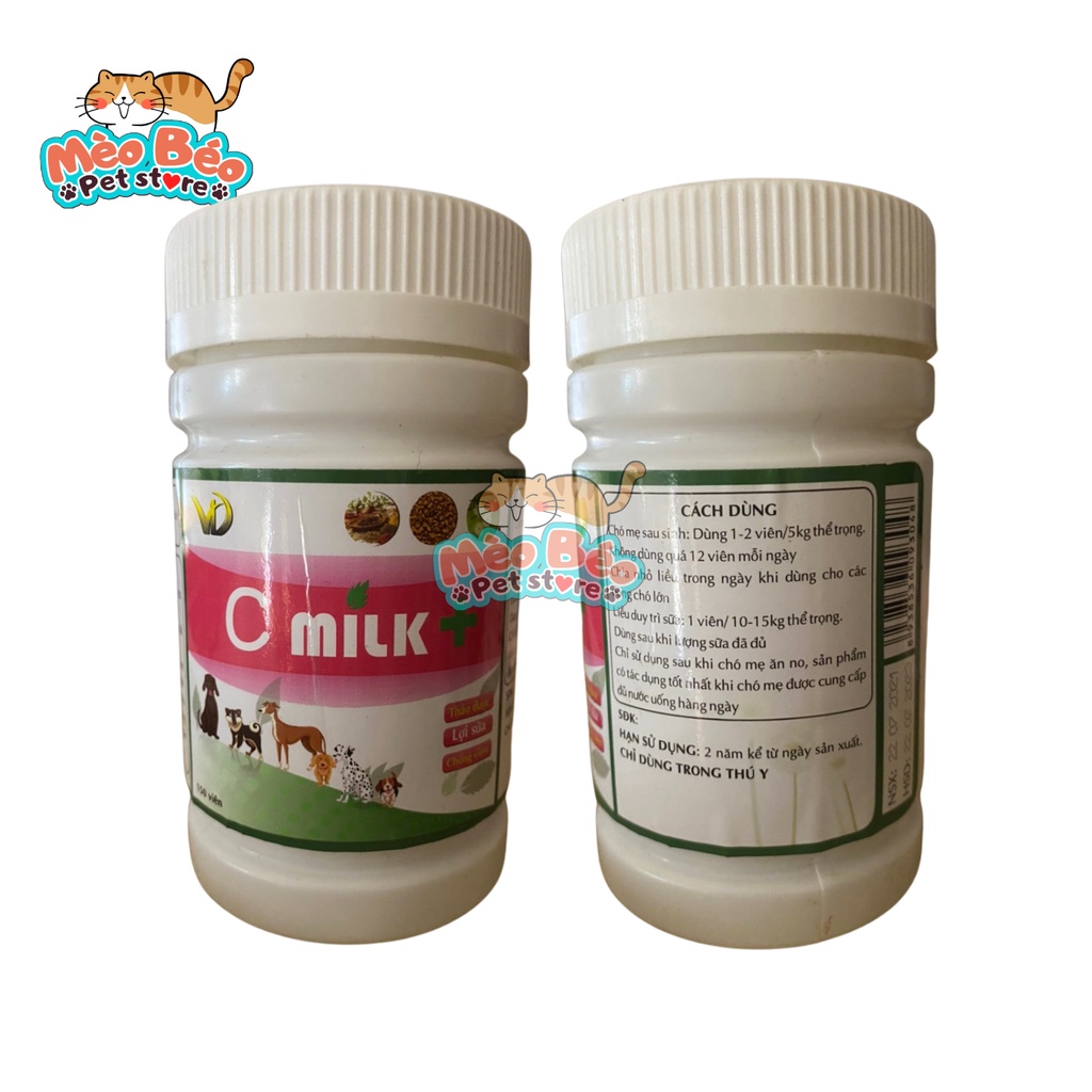 Kích sữa C-Milk tăng tiết sữa giảm sưng viêm cho chó mèo - lọ 150 viên