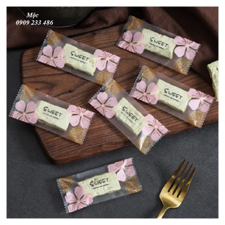 (Set 100 | 4*9.5cm) Túi đựng kẹo nougat hoa anh đào