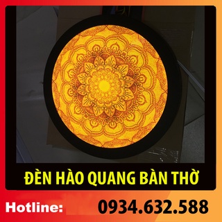 Đèn Trang Trí Bàn Thờ Cao Cấp hoa sen - in tranh trúc chỉ 198, khung sắt, Đường kính 30cm (đặt tượng thờ