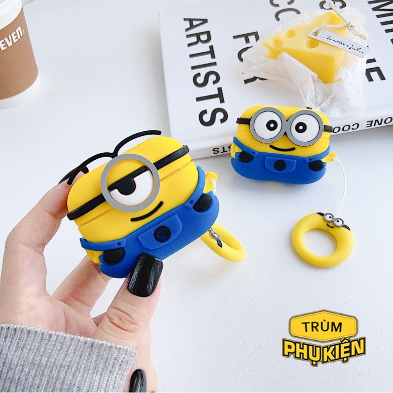 Tặng kèm móc treo - Case Airpod Pro ( 3 ) &quot;Minion&quot; Vỏ bao ốp Airpods silicon tai nghe không dây