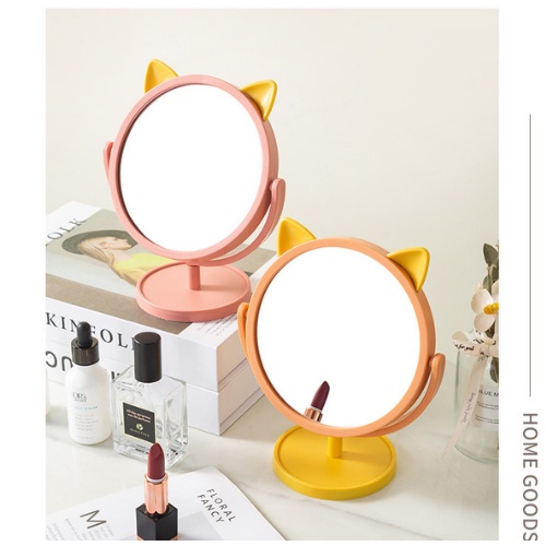 Gương trang điểm , gương tròn để bàn gắn tai mèo cực kì dễ thương
