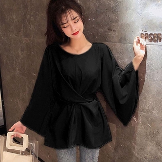 Áo Kiểu Tay Loe Thắt Nơ Eo Thời Trang Cho Nữ