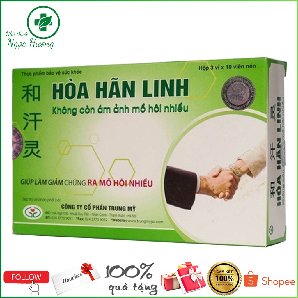 Hòa Hãn Linh - Giảm Mồ Hôi Tay Chân - Hộp 3 vỉ x 10 viên nén