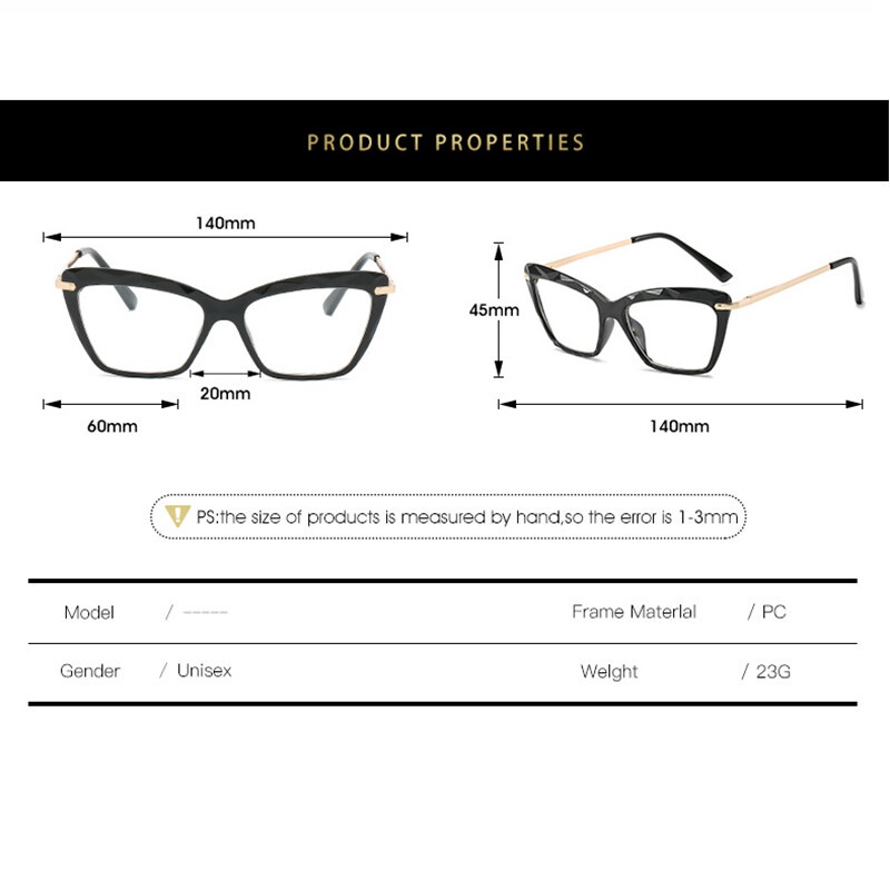 Mắt Kính Gọng Mắt Mèo Nhiều Mặt Trong Suốt Phong Cách Âu Mỹ Cổ Điển Thời Trang Unisex