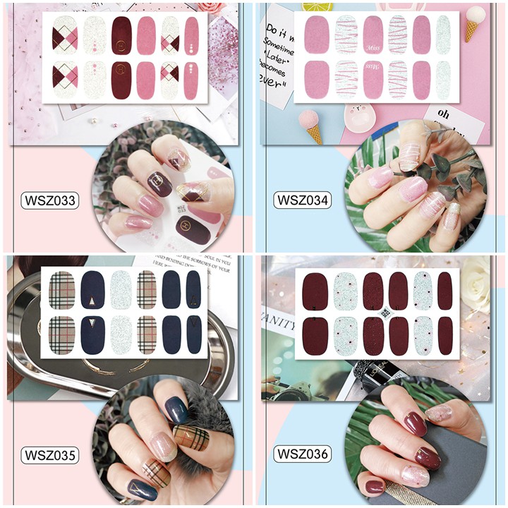 Bộ dán móng tay nail sticker gồm 12 móng, không thấm nước, có độ đàn hồi tốt Phần 1 WSZ