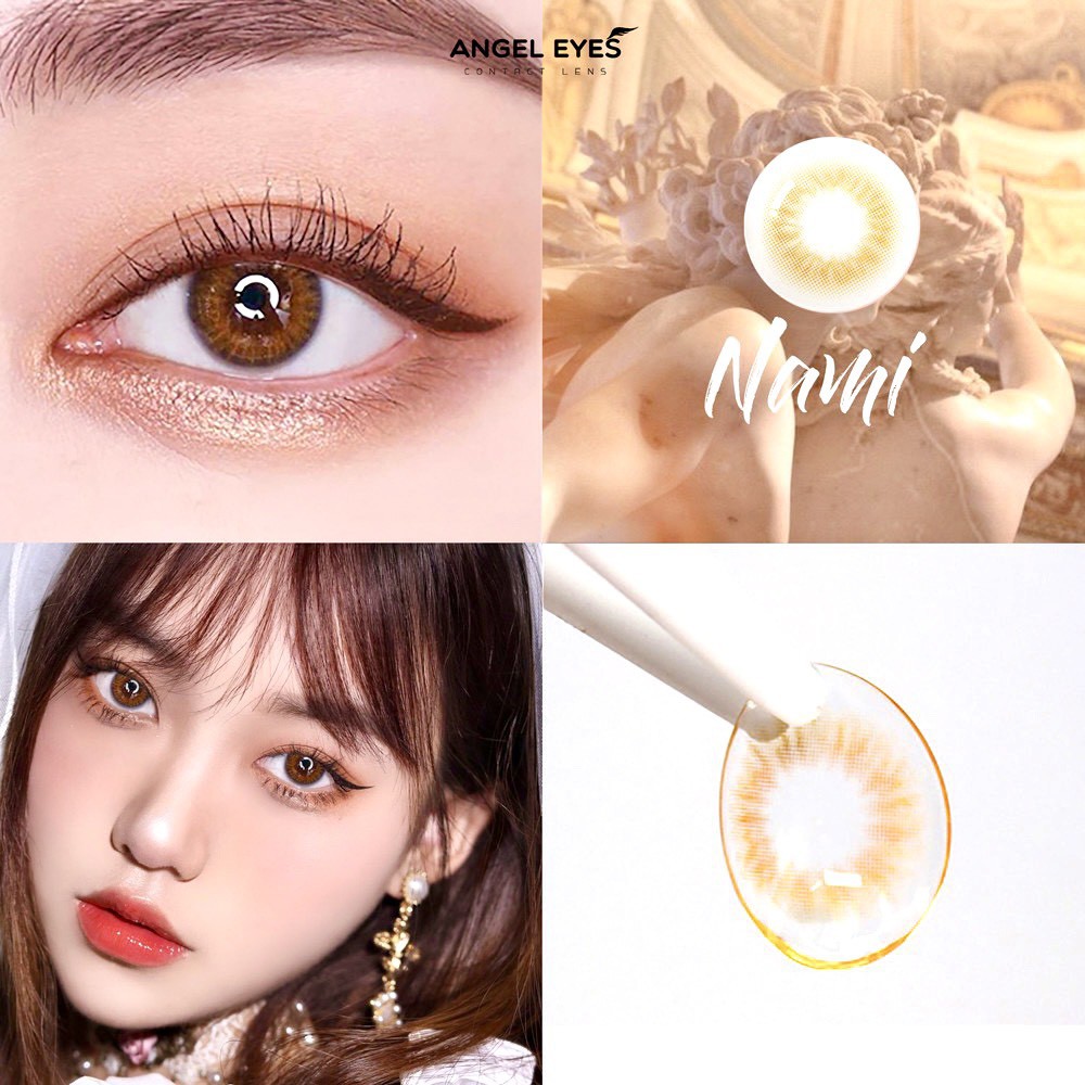 [QUÀ TẶNG] Lens mắt nâu mật ong Nami hiệu Angel Eyes đường kính 12.8 có hỗ trợ cận 0-8