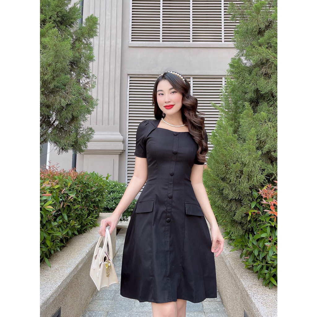 Đầm xòe Meadow dress C586 phối hàng nút tay phồng trẻ trung Cin House