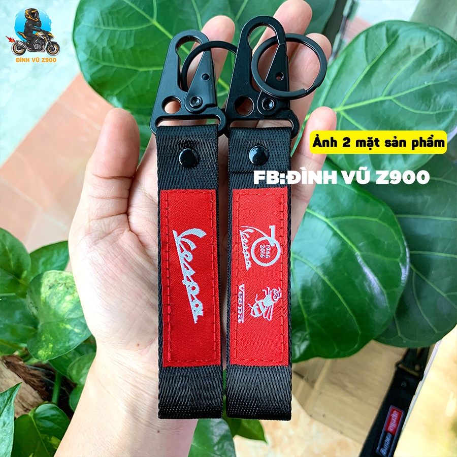 Móc khóa VESPA, đầu bấm CHẮC CHẮN, dây vải DÀY DẶN, logo sắc nét không phai màu
