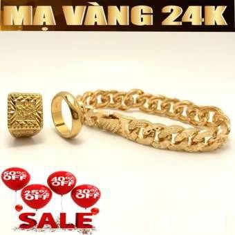 Bộ trang sức nam mạ vàng 24k gồm ( Lắc tay - Nhẫn phát lộc - Nhẫn 5 chỉ ) không phai mầu