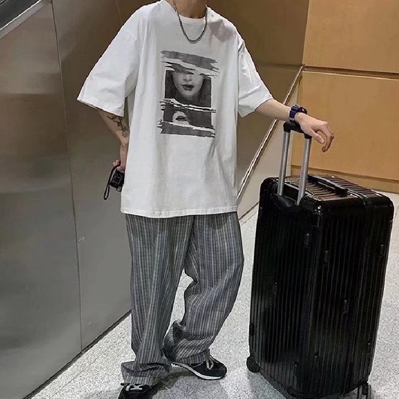 Áo Thun Tay Ngắn Dáng Rộng In Họa Tiết Hoạt Hình Phong Cách Hip Hop Đường Phố Hàn Quốc Thời Trang Cho Nam Và Nữ M-8XL