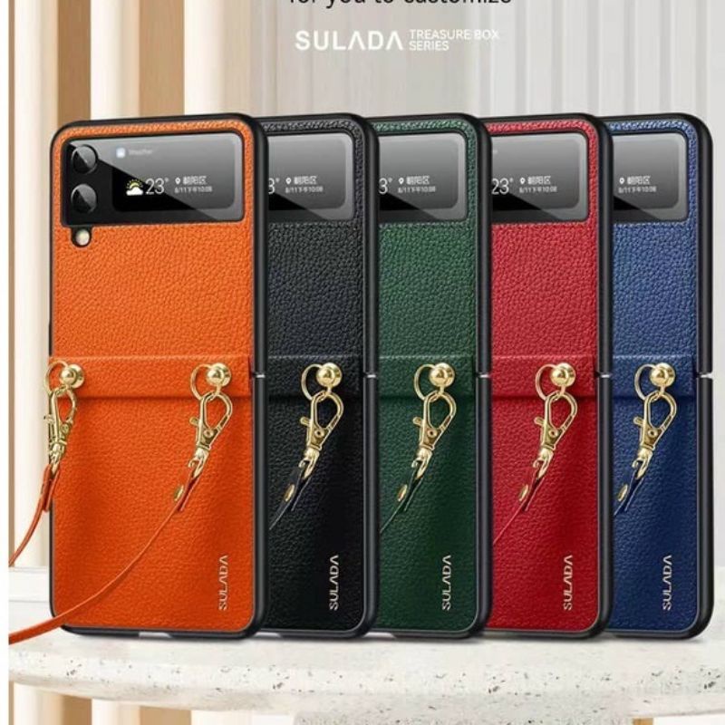Ốp sulada da sần Samsung Z Flip 3 5G / Z Flip 4 kèm dây đeo tiện lợi