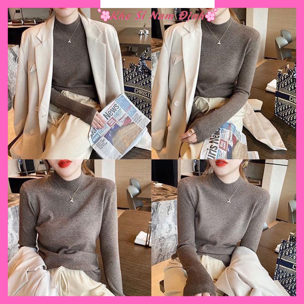 Áo len nữ Sweater tăm Hàn Quốc giữ nhiệt From ôm dáng co dãn hàng Quảng Châu