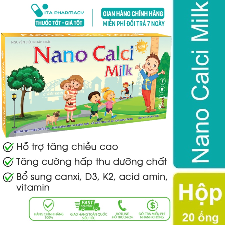 Tăng Cường Canxi Cho Bé - NANO CALCI MILK Hộp 4 Vỉ X 5 ống